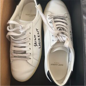 Saint Laurent White and Black Leather Sneakers